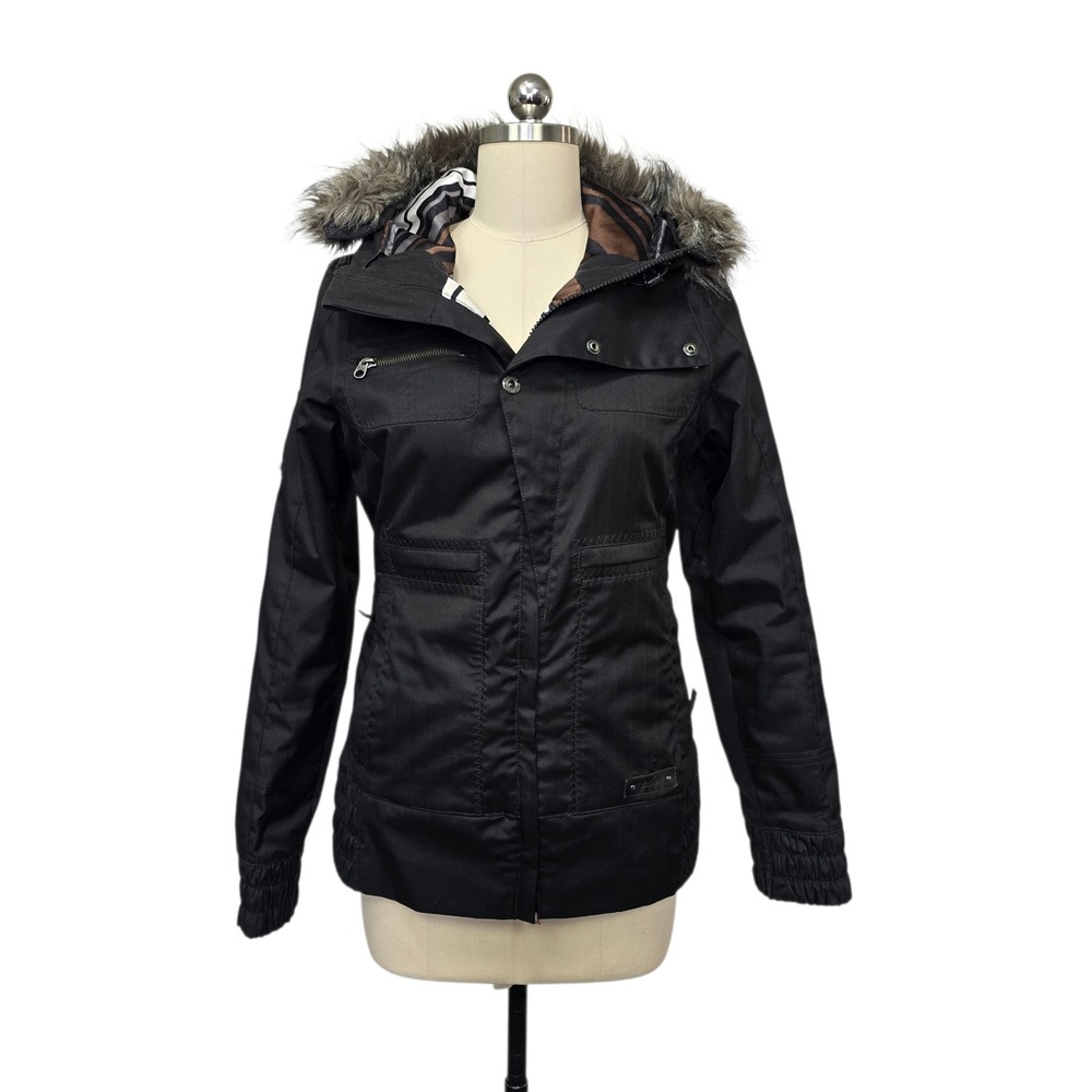 Burton DryRide Women's Black Snowboard‎ Jacket Faux Fur Hood Size Small